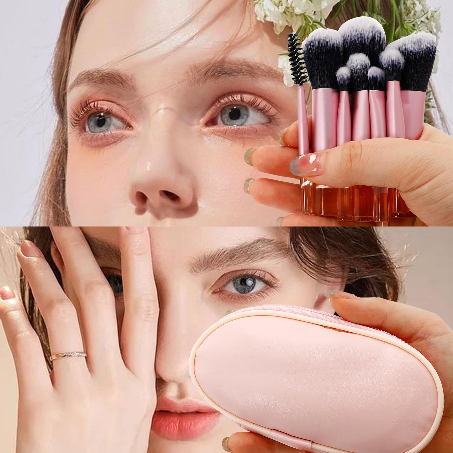 10 Pcs Mini Travel Makeup Brush Set, Portable Travel Size Makeup Brushes Kit for Foundation, Eyeshadow, Blush, Contour & Concealer