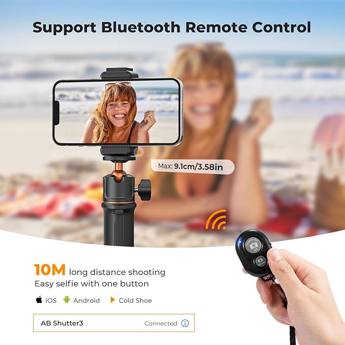 K&F CONCEPT Selfie Stick Tripod, 60cm/23.6" Extendable Ball Head Vlog Selfie Stick Handle for GoPro Hero 13/12/11 Max2 DJI Osmo 360 Pocket 3 Action 5 Pro iPhone 17.