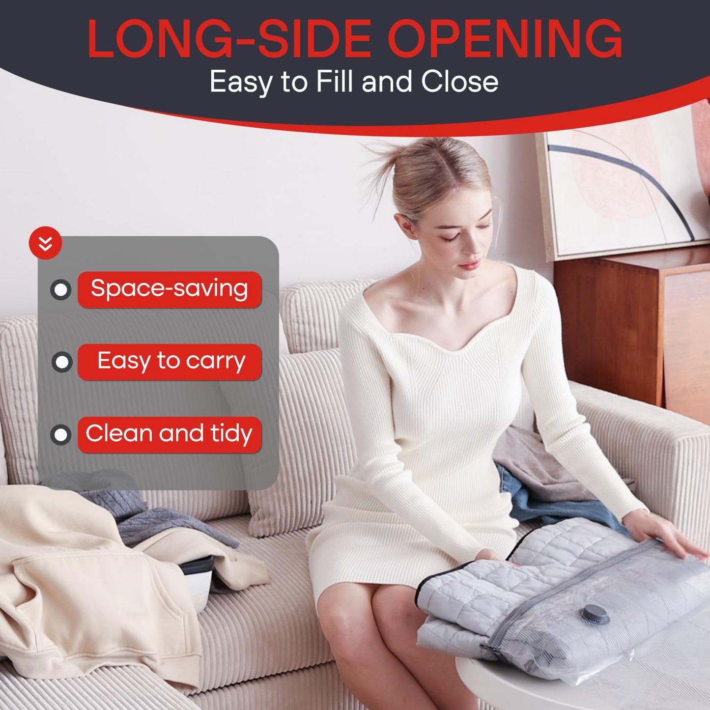 Vacbird 15-Pack Vacuum Storage Bags for Travel, Large/Medium/Small Compression Bags for Clothes (No Pump)