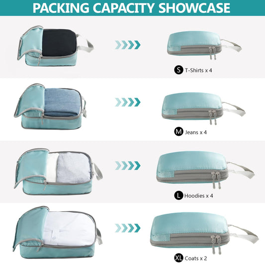 4 Set Compression Packing Cubes for Travel, Suitcase Organizer Bags Set for Luggage, Road Trip Travel Accessories in 4 Sizes (Extra Large, Large, Medium, Small), Blue
