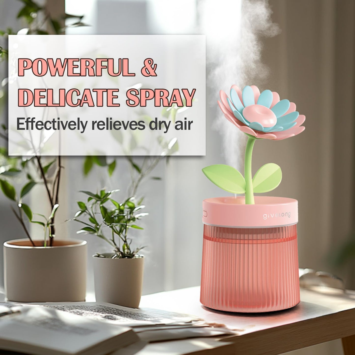 ShunChengFa Cute Mini Humidifier 320mL Cool Mist Humidifie mute with 2 Mist Modes,for Home/Nursery/Office,Portable Mini Air Moisturizer,rechargeable mini humidifier(Sunflower Purple)