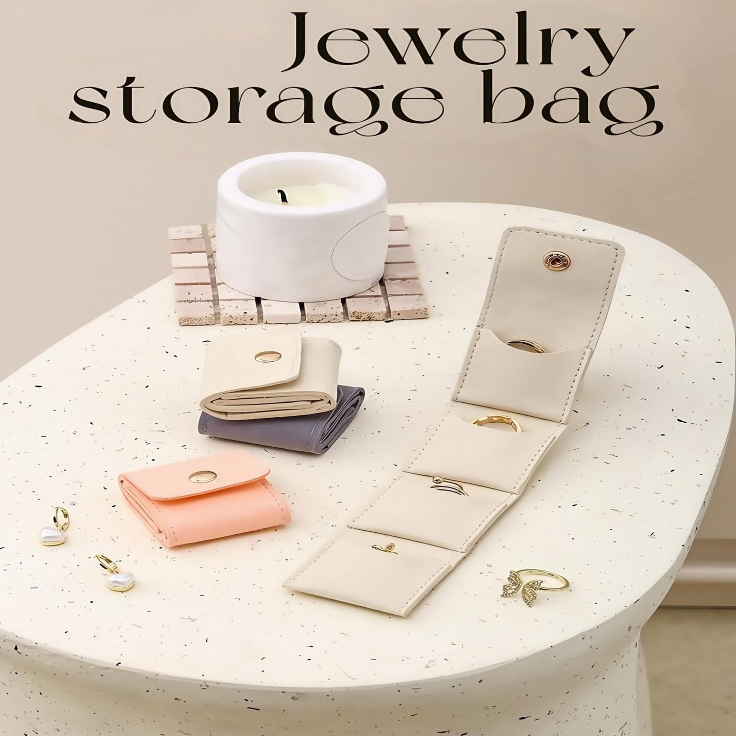 3Pcs Mini Travel Jewelry Bag,Portable Foldable Jewelry Roll Case with Buckle Clasp,Holds Earrings,Rings,Necklaces Bracelets