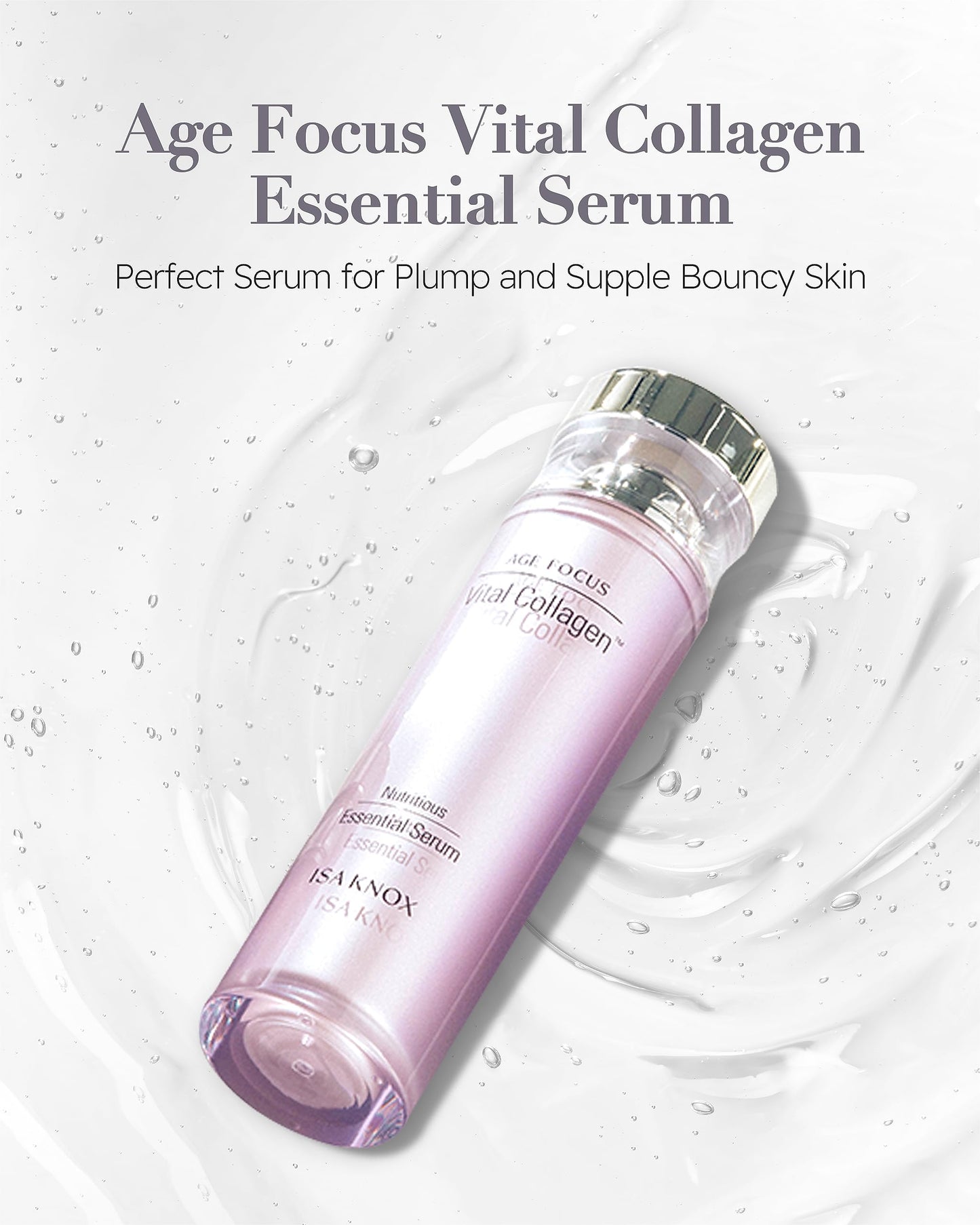 ISA KNOX AGE FOCUS VITAL COLLAGEN Essential Serum (2.4fl oz) - Korean Skin Care, Ampoule by LG Beauty. Hydrolyzed Collagen, Vitamins C, B12 & E