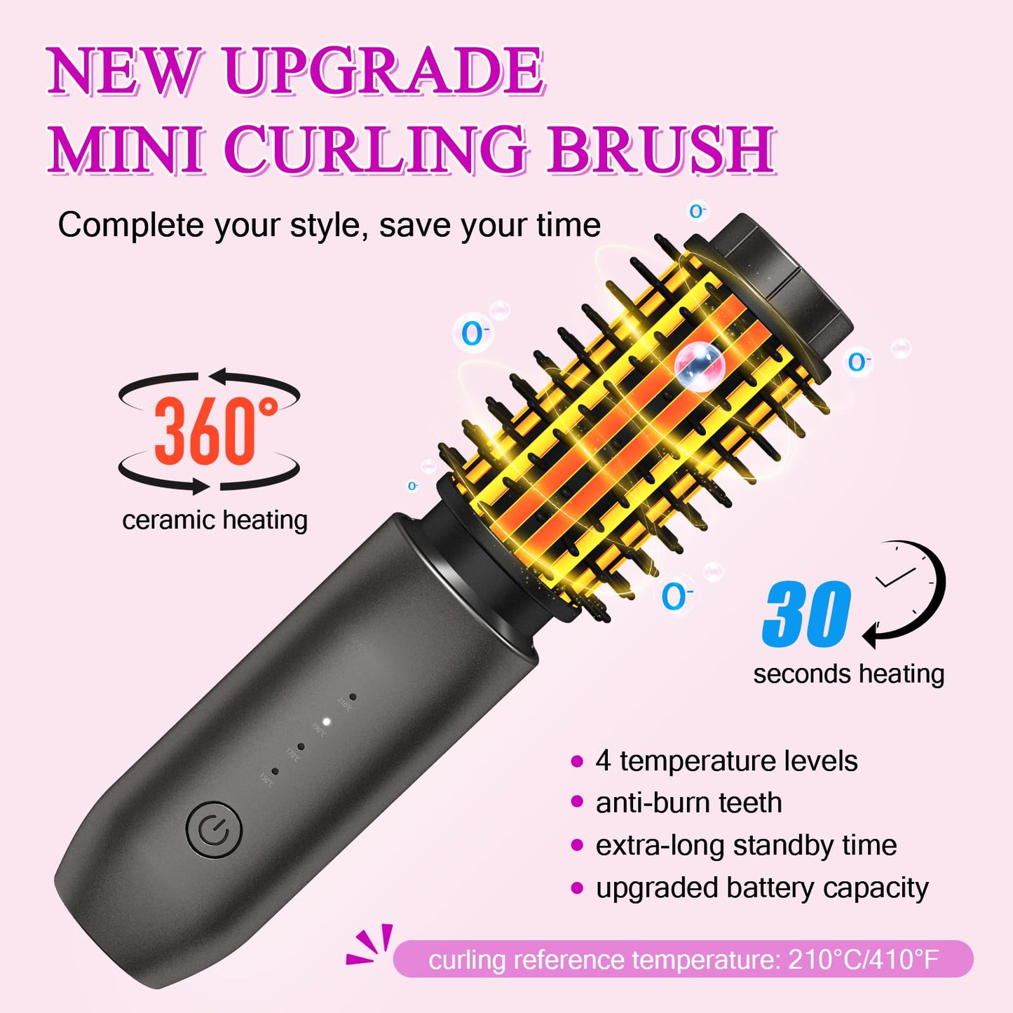 Mini Cordless Curling Iron Brush, Portable Hair Straightening Brush, Cordless Hair Curler Anti-Frizz with Negative Ions, 3-in-1 Crimper Hair Tool, Rechargeable Wave Curling Wand - Night Purple