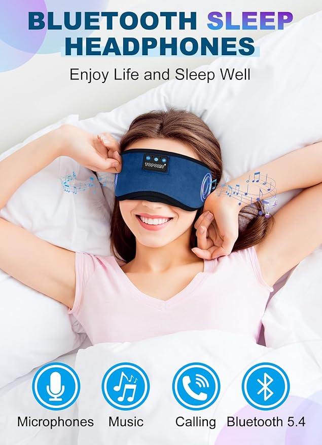TOPOINT Sleep Headphones, Sleeping Headphones Bluetooth Sleep Mask with Bluetooth Headphones, Aid Sleep Light Blackout Sleeping Eye Mask Headphones for Sleeping Side Sleepers Men Women Girls