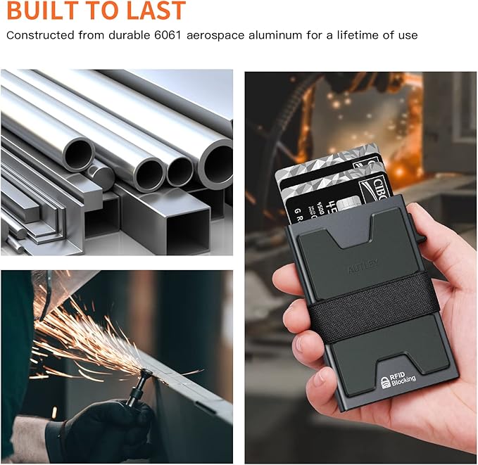 AUTLEY Slim Wallet for Men, RFID Blocking Mens Wallet, Pop Up Credit Card Holder Wallet with Cash Band (Grey)