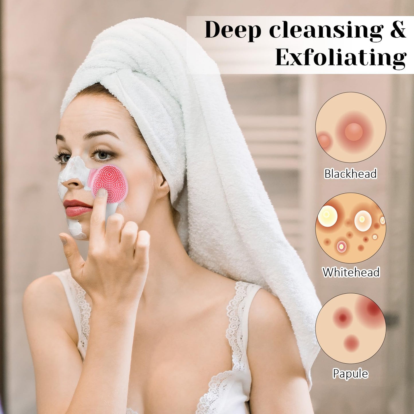 4 Pcs Silicone Face Brush Face Mask Brush Face Scrub Brushes Lip Exfoliator Facial Cleansing Brushes 4 in 1 Face Mask Applicator Face Tools for Skincare