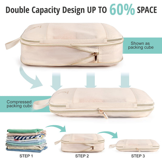 Expandable Compression Packing Cubes for Suitcases,6 Set Lightweight Compressible Travel Packing Organizer for Carry on Suitcase,Organizer Bags Set as Travel Essentials for Women