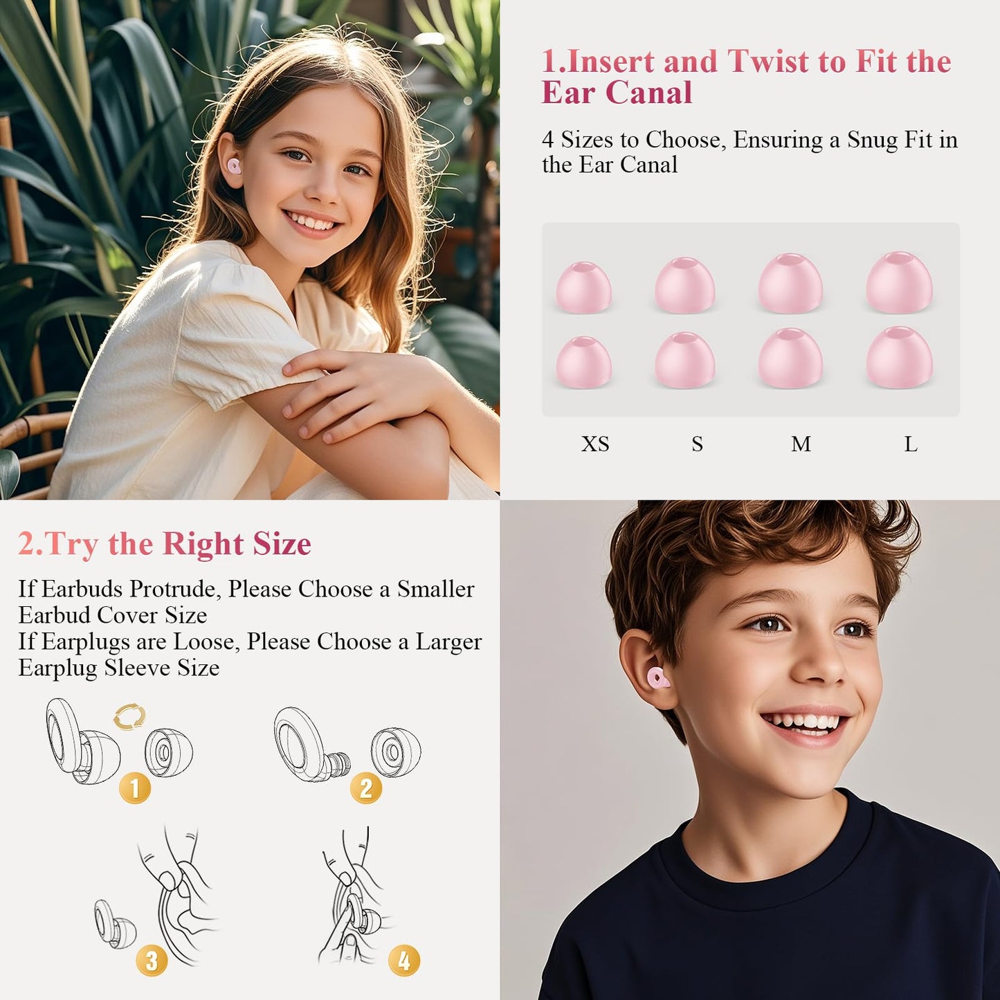 Ear Plugs for Sleeping Noise Cancelling, 30dB Noise Reduction Earplugs, Soft Silicone Reusable Hearing Protection Earplugs for Deep Focus, Work, Travel, Concert with Case & 8Eartips,HTB-Pink