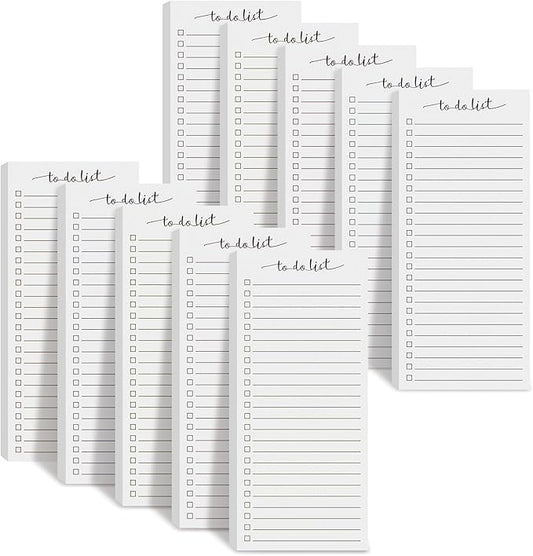 Censen 10 Pack 500 Sheets To Do List Notes Daily Checklist Notepads with 50 Sheets Each Undated Color Memo Pad Block Shopping List Pad Weekly Plan Notepad Organizer Planners(White,Lined)