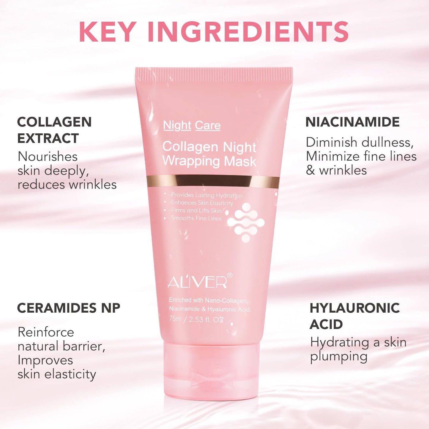 Collagen Overnight Wrapping Peel off Face Mask, Collagen Night Wrapping Mask, Elasticity & Hydration Care, Reduce Fine Lines & Dullness, Anti-aging Skin Care 2.53 fl.oz