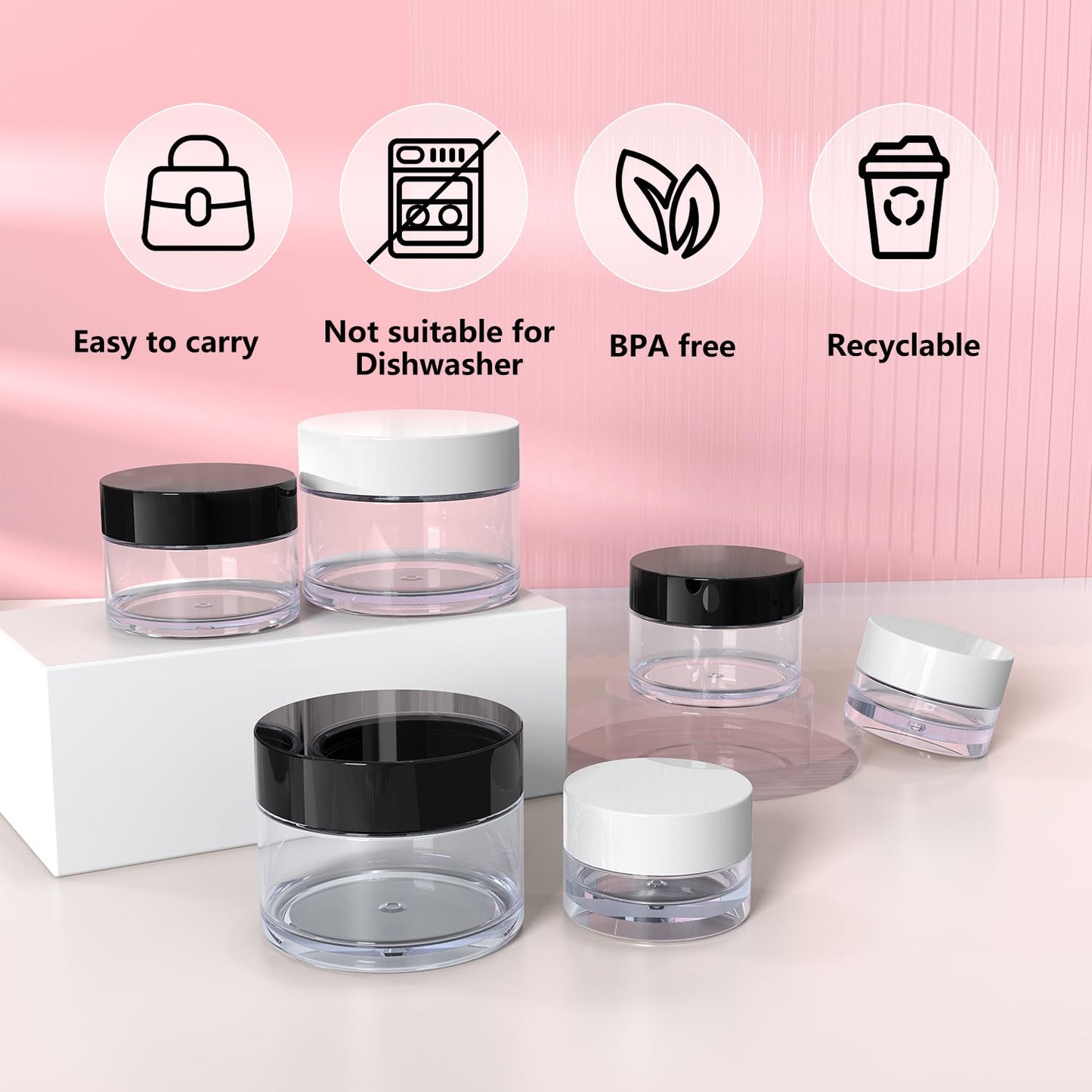 VEAIDE Travel Size Containers for Toiletries, 3 Size 0.17/0.5/1 OZ Small Cosmetic Jars for Makeup Face Creams Moisturizer Lotion, with 2 Pieces Mini Spatulas for Gift (6 Pieces)