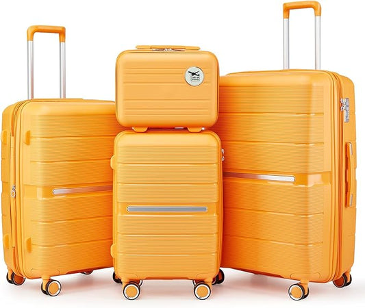 4-Piece Hardshell Luggage Set with TSA Locks, Expandable Suitcases and Silent Spinner Wheels - Vibrant Colors for Easy Identification (14/20/24/28 Inch) - Family Travel Suitcase Sets