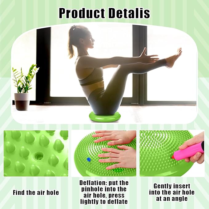 2 Pcs Wiggle Seat Inflated Wobble Cushion Flexible Balance Disc with Air Pump for Core Stability Strengthening Improving Posture Physical Exercise