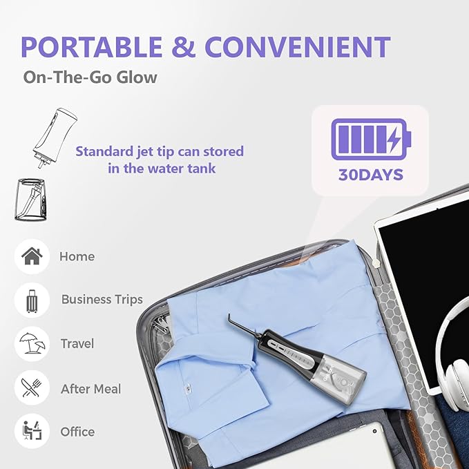 350ML Water Dental Flosser Teeth Pick with Stand Convenient Storage, 5 Modes Portable Cordless Oral Irrigator, Electric Rechargeable IPX7 Waterproof for Home Travel Teeth Cleaning(Black)