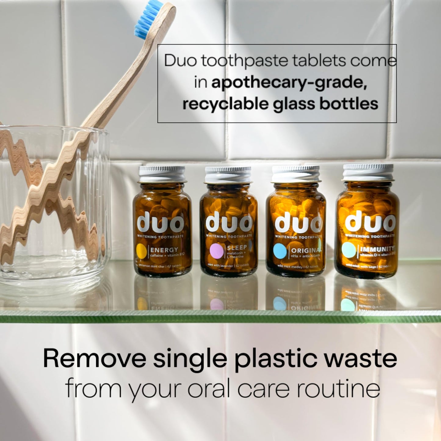 Duo Toothpaste Tablets | Nano-Hydroxyapatite (nHa) Natural Whitening, Remineralize, Reduce Sensitivity | Sustainable & Plastic Free | Dentist Created | Wild Mint Medley - 1 Bottle / 62 Tablets