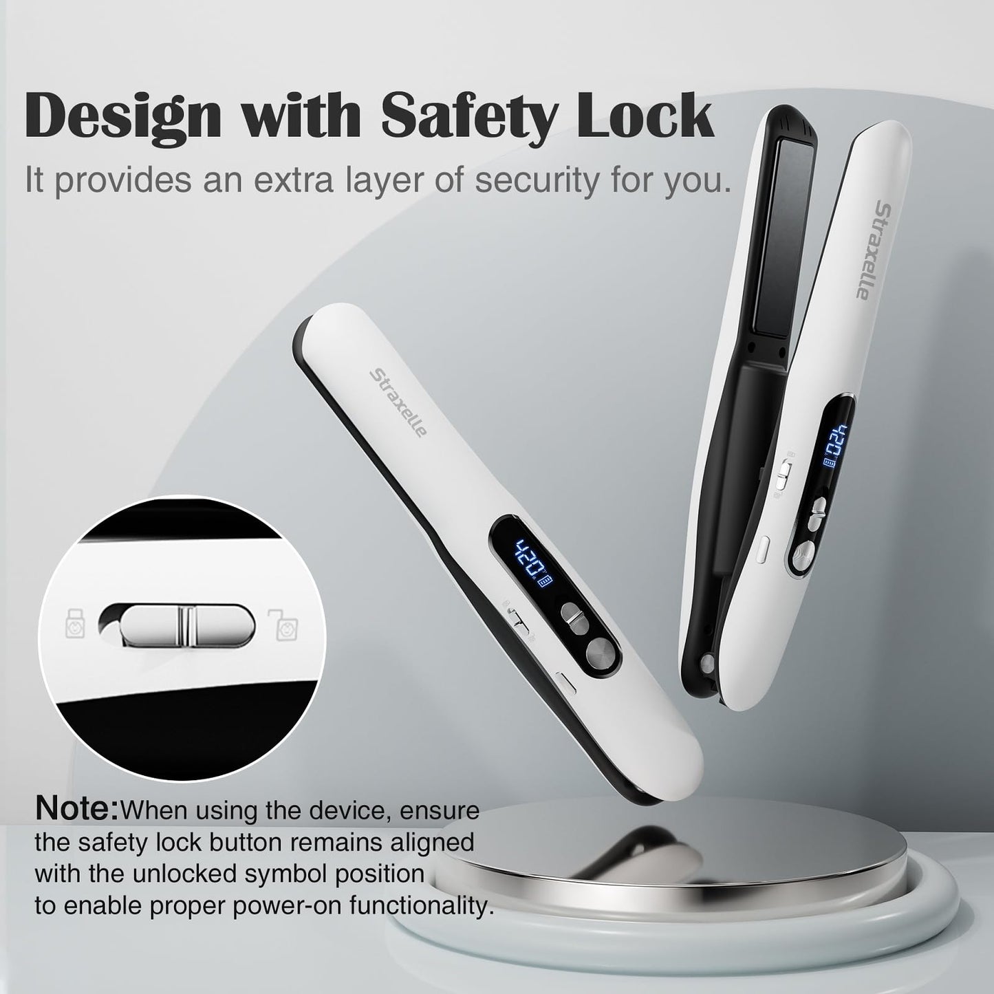 Straxelle 2-in-1 Mini Cordless Hair Straightener and Curler, Adjustable 350°F-420°F, Mini Straightener Flat Iron LED Display/5000mAh,Flat Iron Travel Safe Ceramic Plates for Fine to Thick Hair(White)