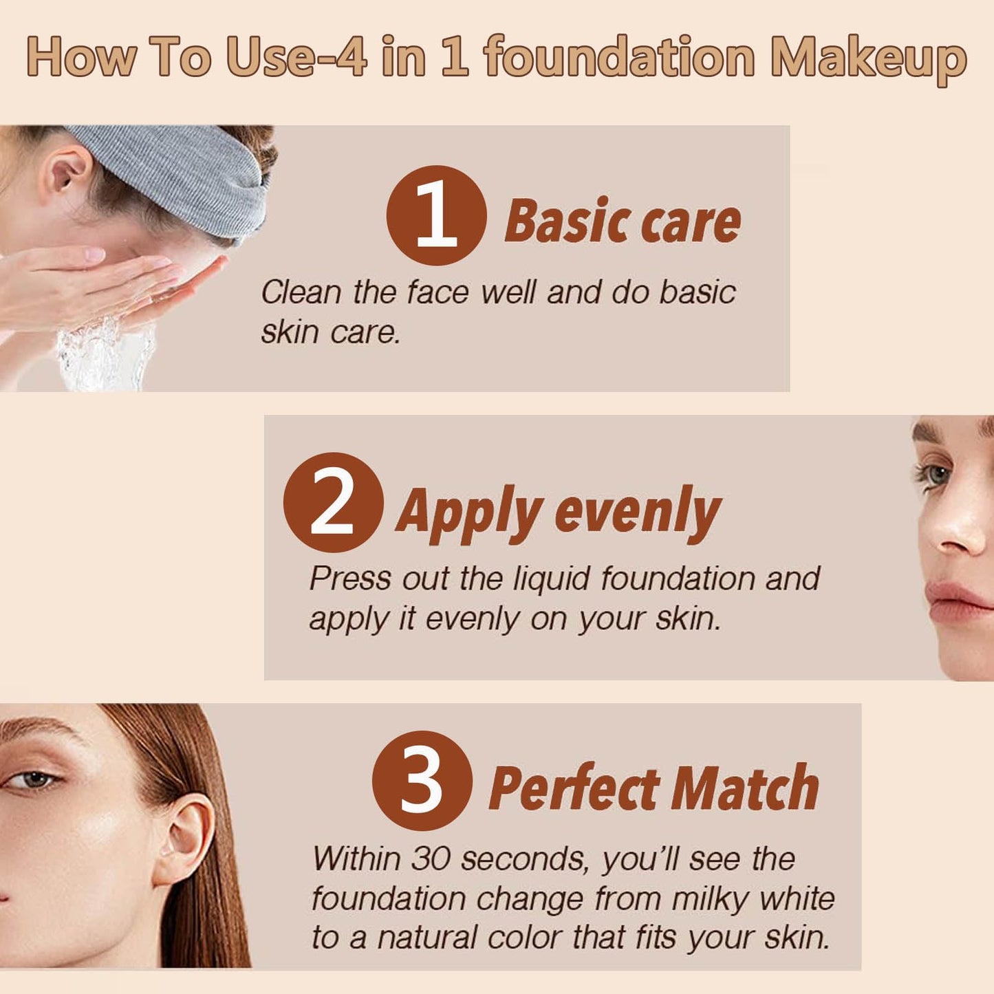 4 In 1 Color Changing Foundation,Korean Skin Care,Waterproof & Hydrating Base De Maquillaje,Full Coverage & Long Lasting (Pack of 1)