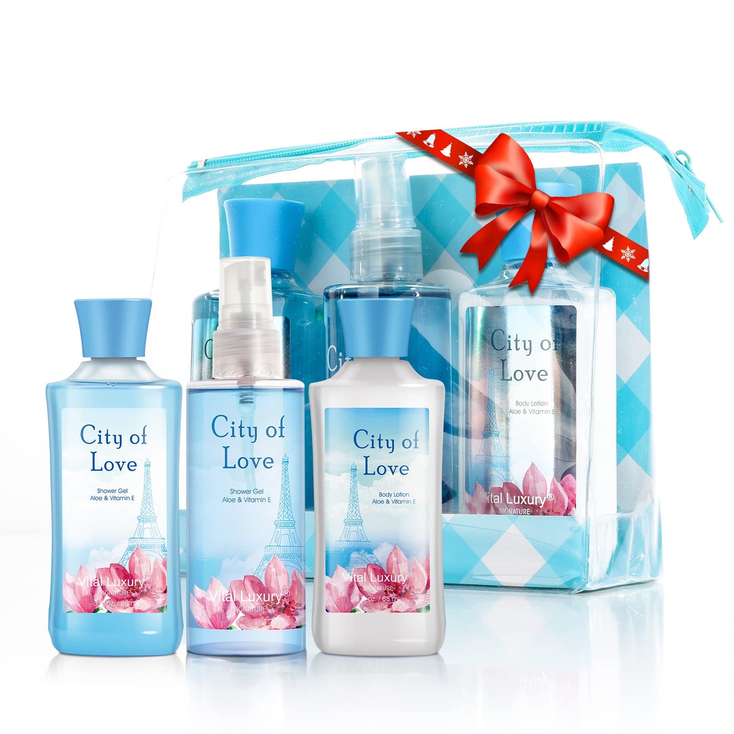 Vital Luxury Bath & Body Care Travel Set - Home Spa Set with Body Lotion, Shower Gel and Fragrance Mist, Personal Body Care Travel Set (City of Love)