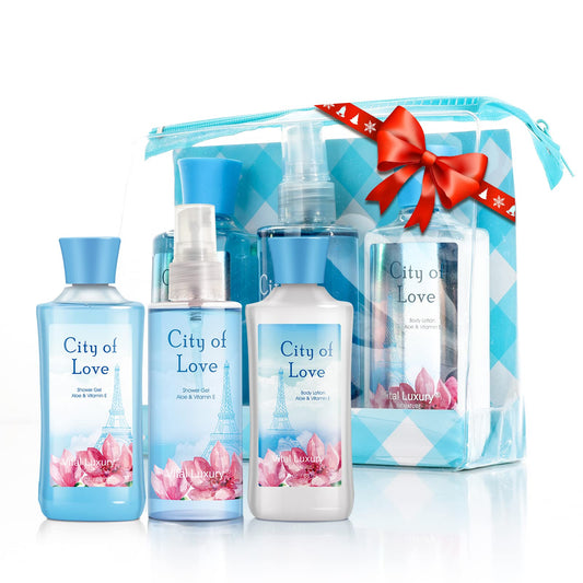 Vital Luxury Bath & Body Care Travel Set - Home Spa Set with Body Lotion, Shower Gel and Fragrance Mist, Personal Body Care Travel Set (City of Love)