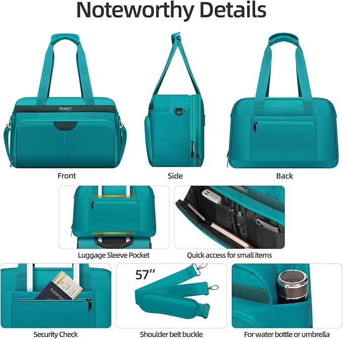 Carry-On Luggage Travel Duffle Bag Carry on Duffle Airline Approved Expandable Travel Duffle, Weekender Bag for Men and Women with Wet Pocket Large Compartment, Green