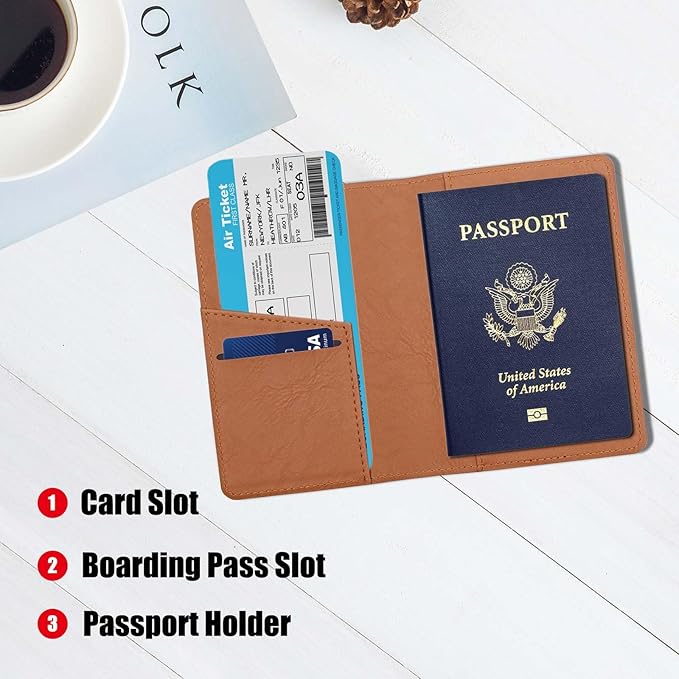 Cnycmy Passport Holder for Travel–Slim Travel Organizer for Passport, RFID Blocking,Boarding Pass, Credit Cards | Vegan Leather & Anti-Theft Design (Brown5)