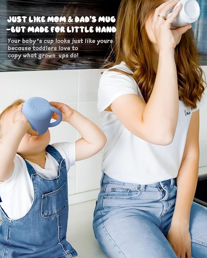 2-IN-1 Open Toddler Cups, Stainless Steel Cup + Silicone Training Cup for Toddlers Kids Babys, No Plastic | No Soap Smell | Shock-Proof Baby Led Weaning Supplies, 2-Pack Blue/Blush