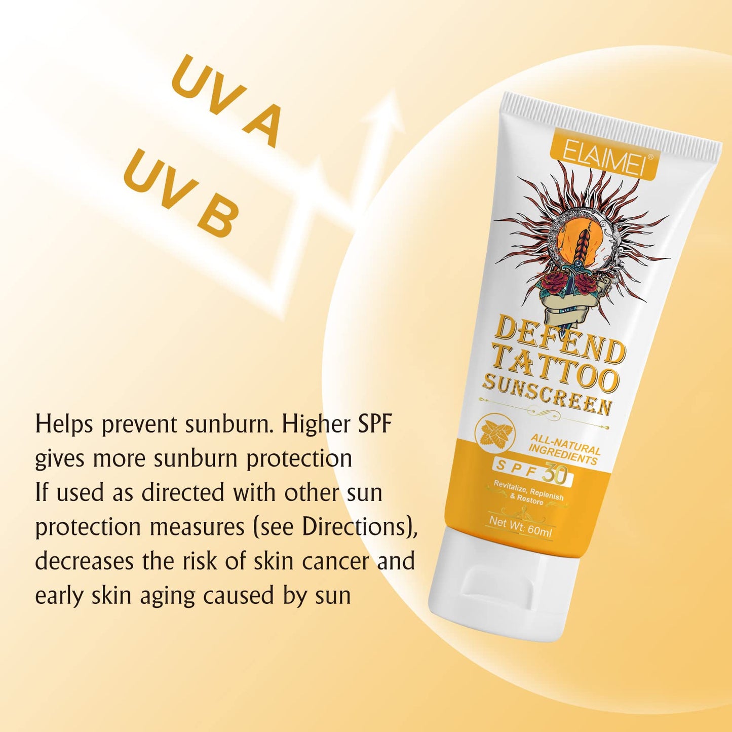 Tattoo Sunscreen -Tattoo care cream, SPF 30+ for Tattoo Sun Protection Hydrates New Tattoos -Natural Ingredients-100% Vegan Tattoo Cream (Suncream)