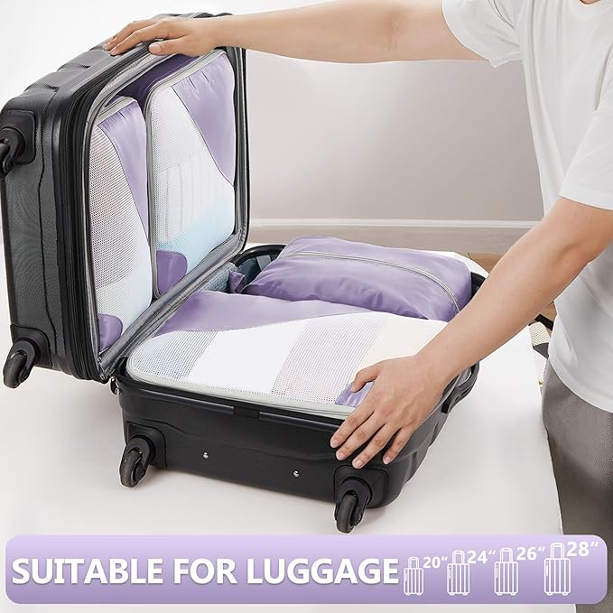 8 Set Packing Cubes for Travel, Gifts for Women Mom,Anti-Tearing Suitcase Organizer for Luggage with Shoe & Hanging Toiletry Bag,OlarHike Vacation Essentials & Accessories for Cruise Ship,Light Purple