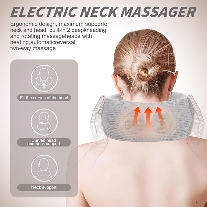 Electric Neck Massager,Portable Travel Pillow with Massage and Heat,Rechargeable vibrating Neck Pillow Massager,Perfect for Pain Relief at Home,Office,Travel,Fathers Day Gift Ideas from Daughter Son