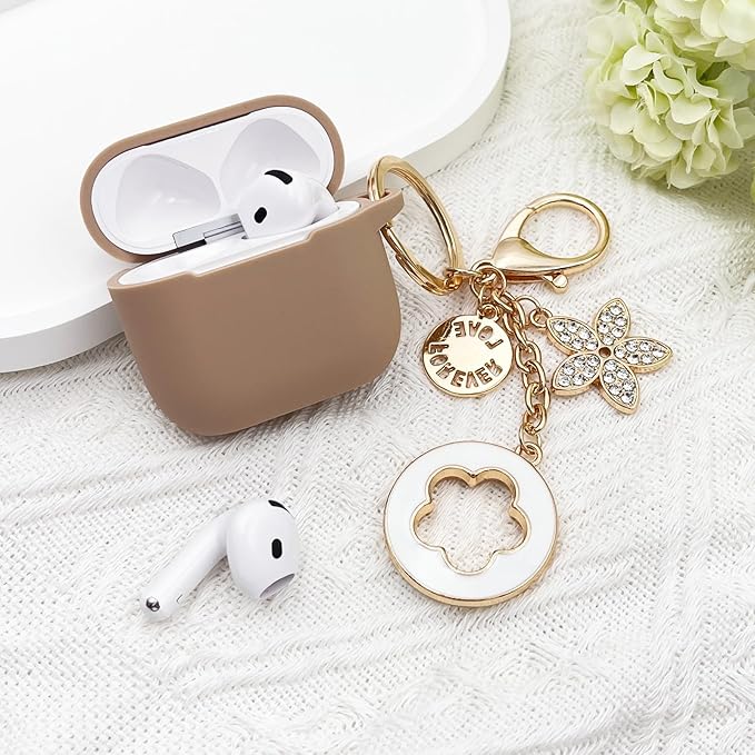 Airpods 4 Cases Silicone Protective Case for Airpod 4 with Bling Keychain for Apple AirPods 4th Generation Wireless Earbuds with Cleaner Kit (Milk Tea)