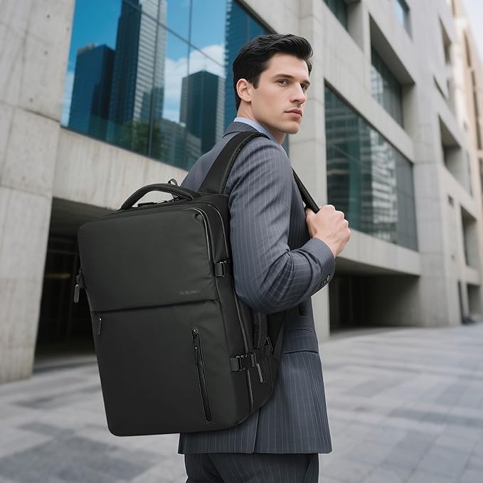 Business Travel Carry on Backpack, Lay Flat Luggage Style Bag with USB C & A, 16-inch Suitcase Capacity, Airline Approved, Black