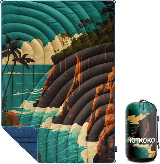 Camping Blanket,Puffy Printed Camp Blankets Lightweight Packable for Outdoor Camping,Traveling, Stadium, Hiking, Picnics