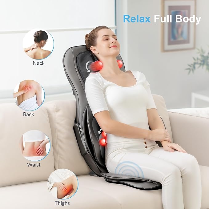 COMFIER Shiatsu Neck Back Massager with Heat, 2D ro 3D Kneading Massage Chair Pad, Adjustable Neck Massage,Seat Massager for Full Body Relaxation, Christmas Gifts for Dad Mom Women Men,Dark Gray