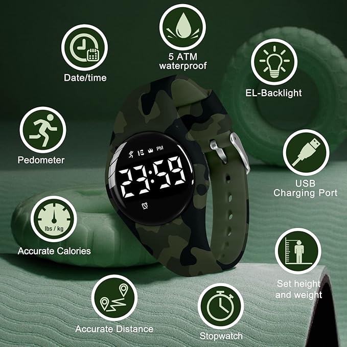 Kids Watches for Girls Boys Digital Sport Watch with Step Counter Pedometer Vibration Alarm Clock, No App Waterproof Fitness Tracker Kids Watch Boys Girls Teens Students Ages 5-16