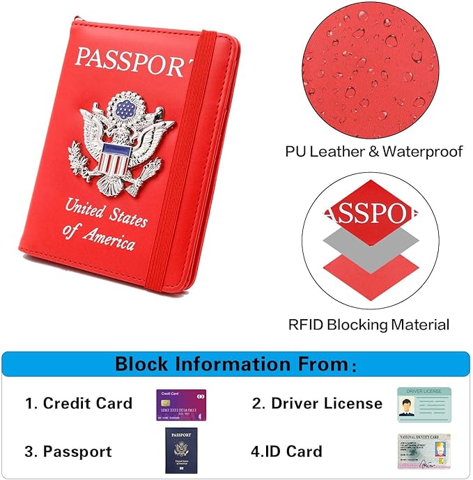 Cnycmy Passport Holder with Airtag slot,Passport-Wallet-Holder for Women,for Family, Rfid Passport Book Card Slot Waterproof, passport holder for travel (red1)