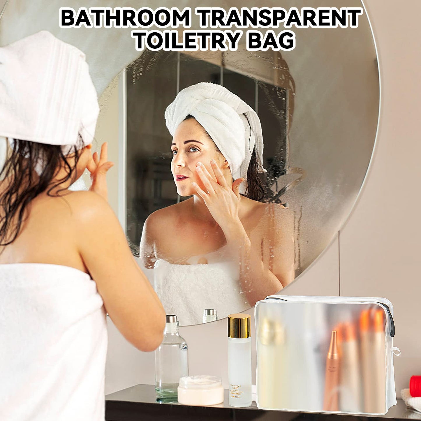 Qbily Clear Leak Proof Travel Bags for Toiletries 3 Pack, Super Soft Waterproof Leak Proof BPA Free, Semi-Clear Toiletry Cosmetic Makeup Bags for Travel, TSA Approved Travel Toiletry Bag With Zipper