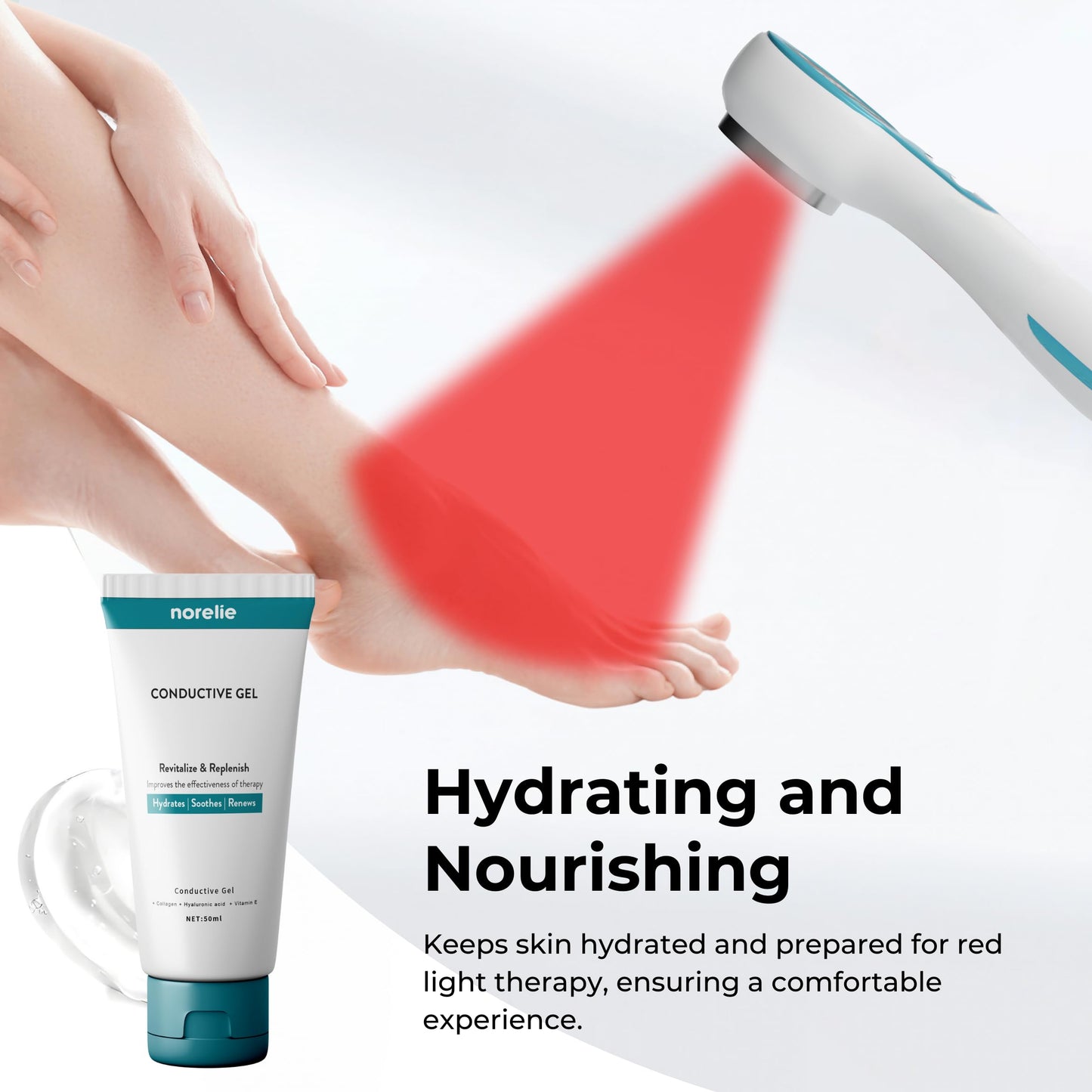 Norelie Conductive Gel for RedRevive Cold Laser Therapy Wand - Activator Serum for Red Light Therapy, Hydrating, Non-Sticky Gel for Face and Body, 50ml, Pack of 3