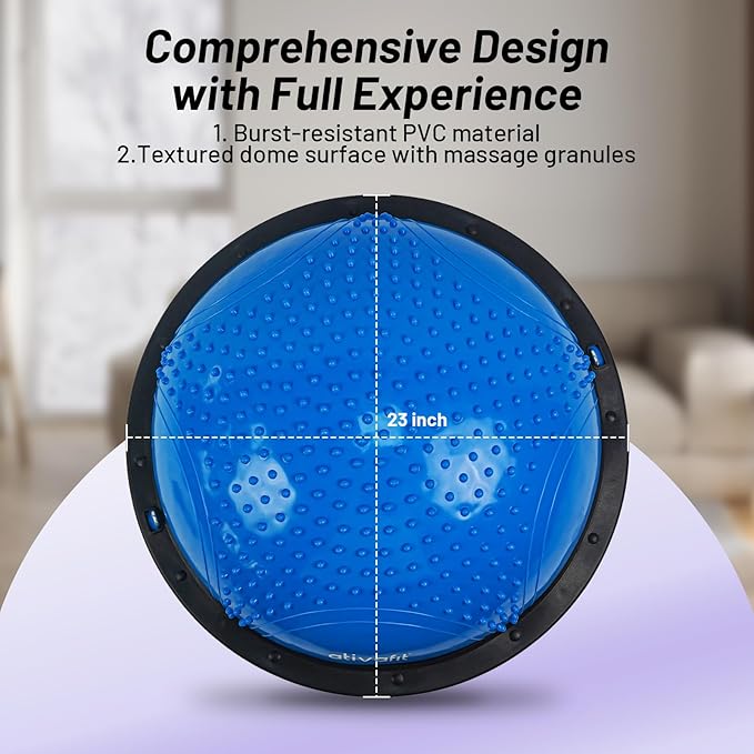 ATIVAFIT Half Exercise Ball with Massage Granules, resistance Bands Balance Ball Balance Trainer for Home Gym Full Body Workouts Half Ball Balance Trainer For Men Women