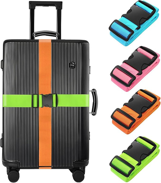 BILIONE 4 Pack Luggage Straps 79" Long Belts Keep Suitcase Secure While Traveling, TSA Approved Add a Bag Premium Accessory for Travel Bag Closure (Blue+Orange+Rose Pink+Green)