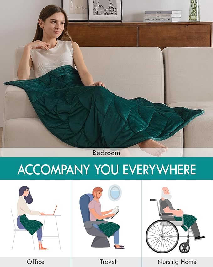 Kaisa Weighted Lap Blanket 7 lbs 41" x 53", Cozy Luxury Crystal Velvet Small Weighted Blanket for Adults, Portable Travel Weighted Blanket for Relaxation, All-Season Blanket, Machine Washable, Green