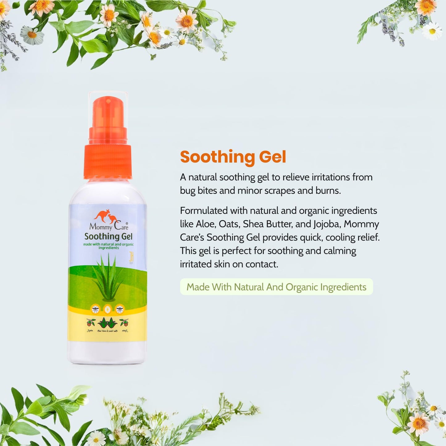 Mommy Care Soothing Gel – Aloe Vera Formula for Fast-Acting Sunburn & Bug Bite Relief, Cooling & Calming Skincare Solution, 70 ml / 2.03 fl oz