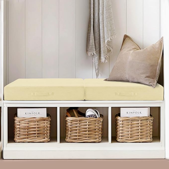 Wellsin Solid Square Floor Pillows for Adults Kids - Large Meditation Floor Pillow Seating Cushion with Thick Foam & Washable Velvet Cover, 2 Pack, 22x22x5 Inch, Beige