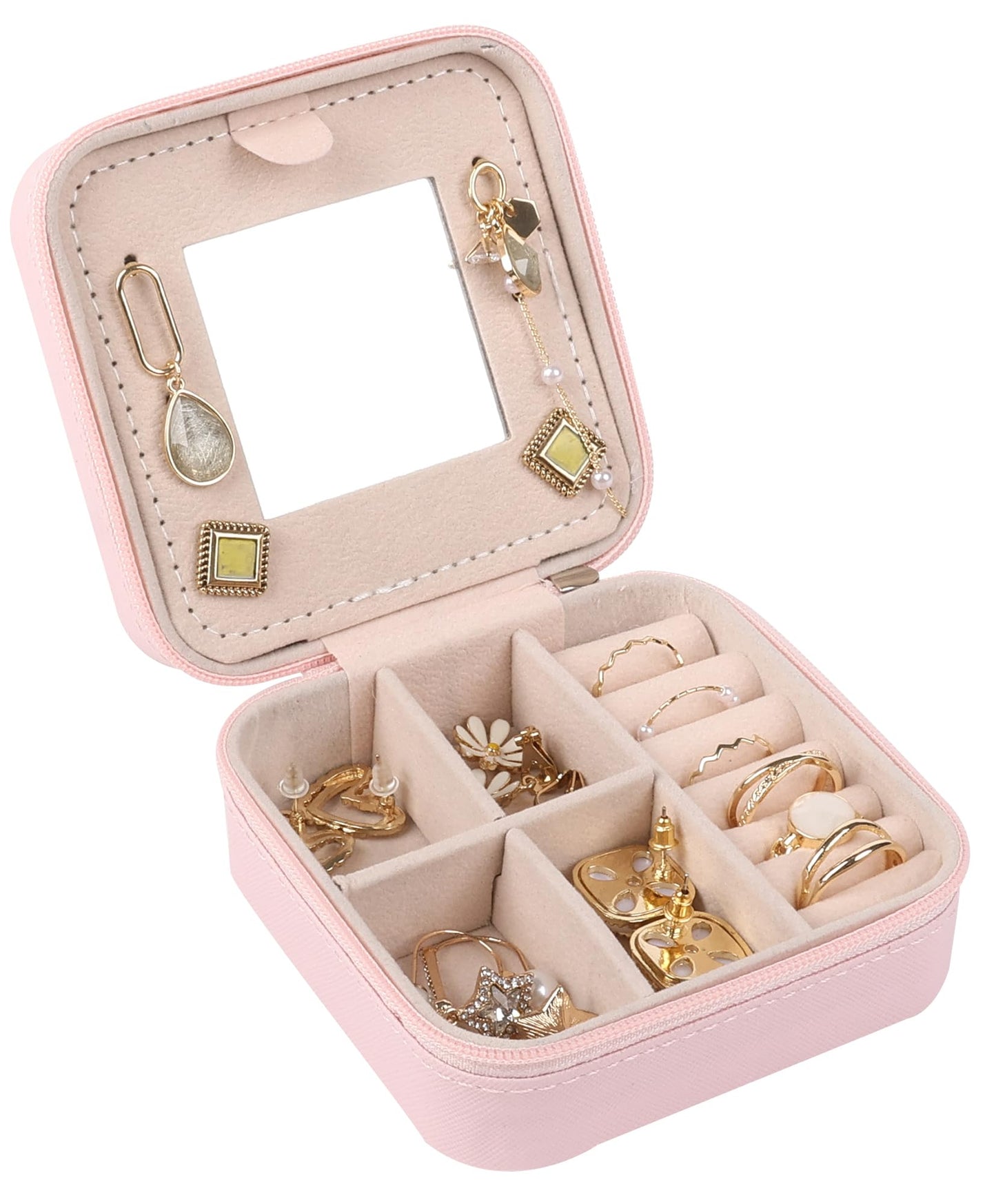 Travel Jewelry Case and Organizer with Mirror,Travel Jewelry Box Organizer Holder Stocking Stuffers,Pink,1 Pack