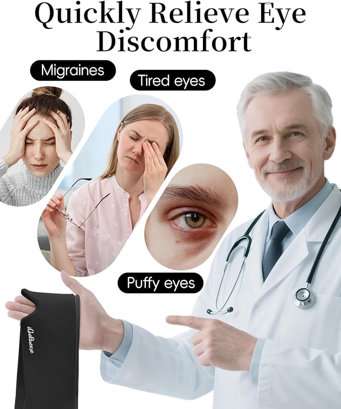 Cooling Eye Mask for Puffy Eyes, Headache and Migraine Relief Gel Eye Mask, for Headache, Puffiness, Eye Strain, Sinusitis & Post-Surgery Care – Large Soft Reusable Cold Eye Compress (Black)