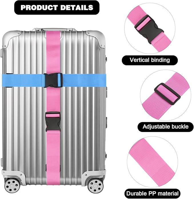 4 Pack Luggage Straps for suitcases-4 pcs Extra Long Suitcase Straps TSA Approved Luggage Belt, Adjustable Travel Belt for Luggage for 20'' - 32'' Suitcases (Orange Blue Green Pink)