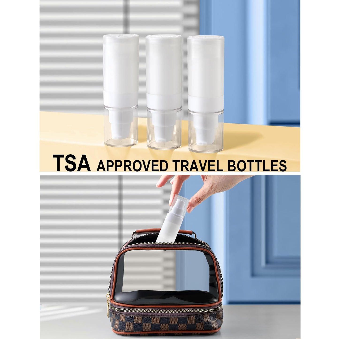 Airless Pump Bottles mini Travel Size Toiletry containers refillable Cosmetic containers Lotion Bottle with Pump TSA Approved(0.7oz/20ml 4 Pack)