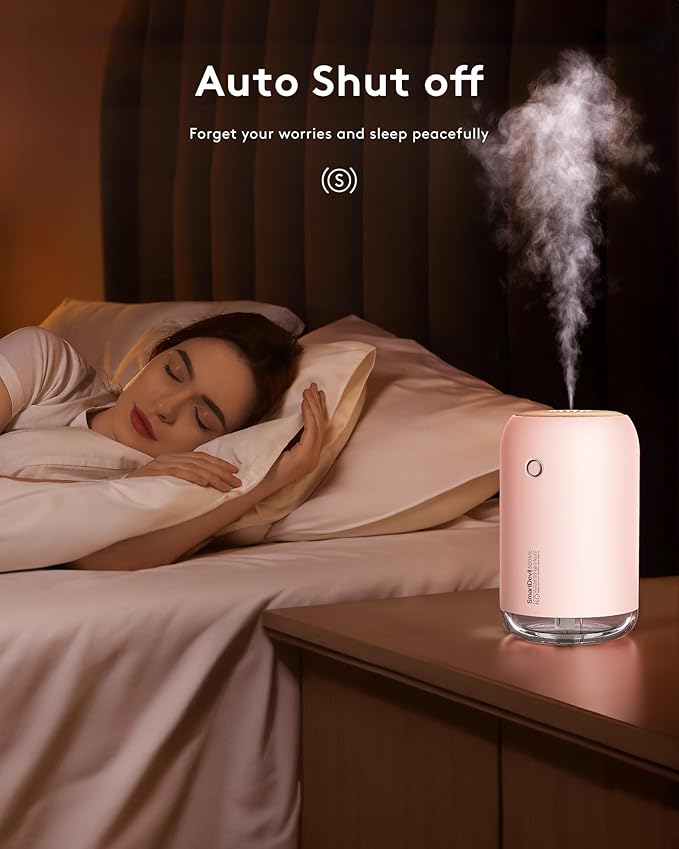 SmartDevil Small Humidifier, 500ml Mini Desk Humidifier, for Bedroom, Office, Travel, Plants, with Night Light, Auto Shut-Off, Super Quiet, White