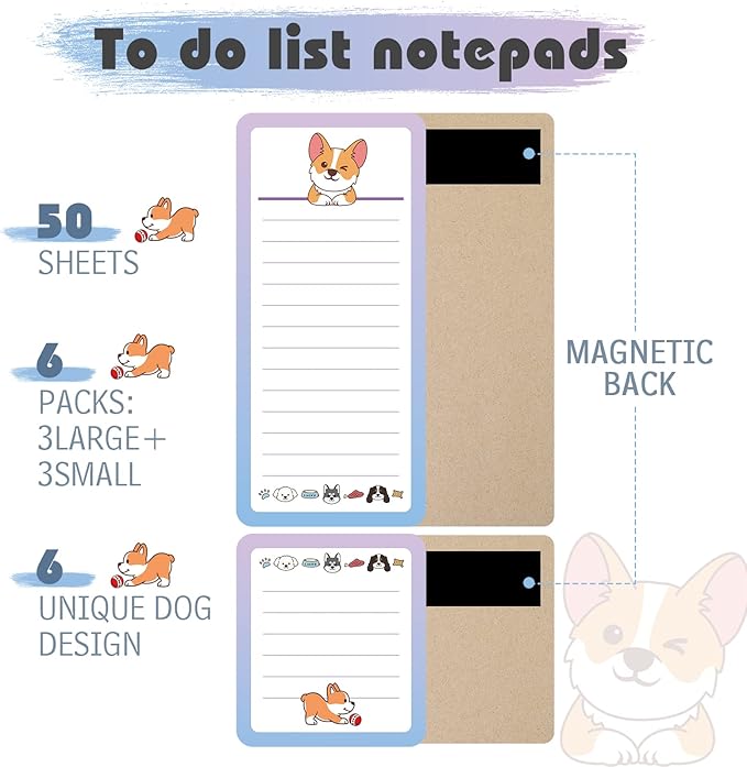 6 Pcs Funny Dog Magnetic Notepads for Refrigerator Dog Grocery List Magnet Pad for Fridge Magnet Pad Grocery Shopping List Teachers Coworkers Office Supplies, 2 Designs
