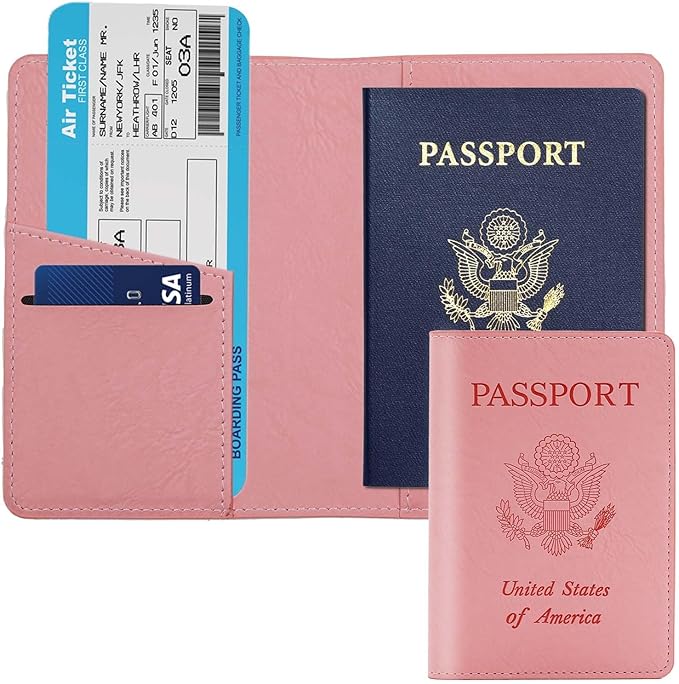 Cnycmy Passport Holder for Travel–Slim Travel Organizer for Passport, RFID Blocking,Boarding Pass, Credit Cards | Vegan Leather & Anti-Theft Design (Pink5)